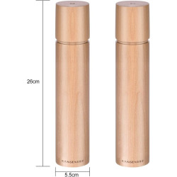 RANSENERS Classic Salt and Pepper Mills – 26 cm Wooden Mills with Stainless Steel Parts