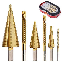 6PCS Titanium Plating Drill Bit Set, High Speed Reaming Pagoda Sawtooth Set