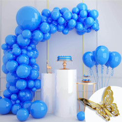 Visondeco Blue Balloon Garland with Gold Butterflies - 94pcs of 5, 12, and 18 Inch Blue Balloons