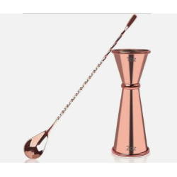 Japanese Jigger Spirit Measures 25ml 50ml, Stainless Steel Rose Gold with mixing Spoon