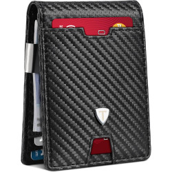Mens Wallets Slim RFID Blocking Carbon Fiber Leather