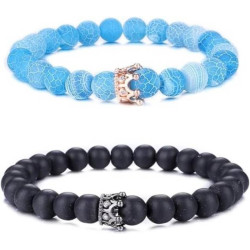 UEUC King & Queen Crown Distance Couple Bracelets  BLUE&BLACK