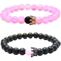 UEUC King & Queen Crown Distance Couple Bracelets  BLACK&PINK
