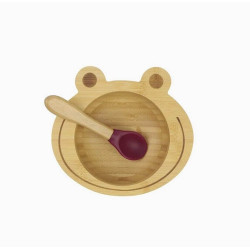 BIOZOYG Frog Bamboo Suction Bowl Spoon Set