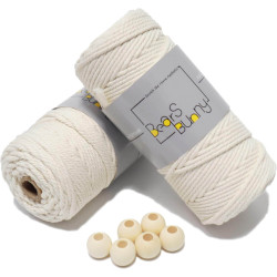 BearsBunny Macrame Cotton Cord 2x109 Yard 3mm Twine String Colored Cord for DIY Crafts Knitting Plant Hangers Home Décor with Natural Wooden Beads