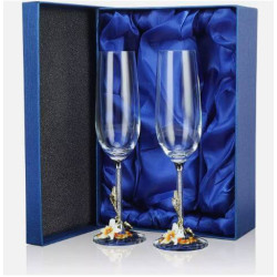 LUXURY Cristal Champagne Flutes Set of 2 with Electroplated Lily Decor