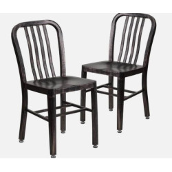 Flash Furniture Commercial Grade 2 Pack Black-Antique Gold Metal Indoor-Outdoor Chairs
