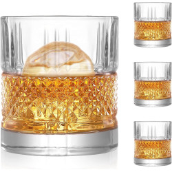 VEECOM Crystal Whisky Glasses Set of 4 – 10oz / 300ml Old Fashioned Whiskey Tumblers in Elegant Gift Box