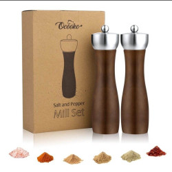 Salt Pepper Grinders Set Large Brown