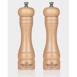 RANSENERS Classic Salt and Pepper Mills, Beech Wood, Large Size 10" Natural – Adjustable Coarseness