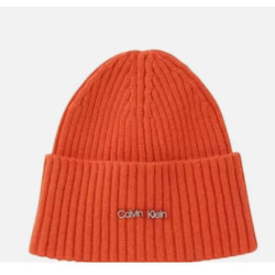 Calvin Klein Ribbed Beanie Hat Orange OSFA BNWT Metallic Logo Genuine