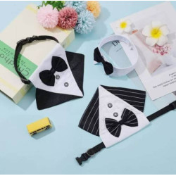 3 Pieces Pet Bow Tie Suit Include 2 Dog Tuxedo Bandana Collars and Pet Bow