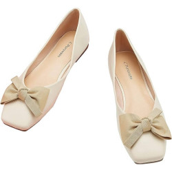 C.Paravano Square Toe Flats for Women | Womens Soft Leather Ballet Shoes | Bow Tie Ballet Flats