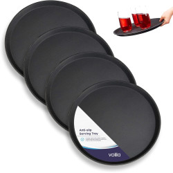 volila Round Non Slip Tray - Pack of 4 (28 cm) Rubberized Serving Trays