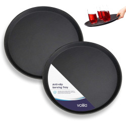 VOLILA Round Non-Slip Serving Trays – Pack of 2 (28 cm) Rubberized Trays for Food & Drinks