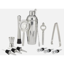 Amazon Basics 13-Piece Stainless Steel Bar Tools Set with 710 ml Cocktail Shaker, Jigger, Muddler & Pourers