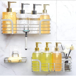 Yougai 3-Piece Shower Caddy Set – No Drilling Wall-Mounted Shelves with Hooks, Bathroom Organizer