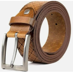 Woodland Leathers Men’s Genuine Leather Belt – Brown| Size M/36 | Classic Western Buckle Dress & Jeans Belt