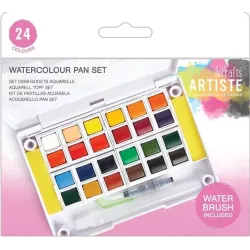 Artiste Watercolour Pan Set - 24 Colours with Water Brush