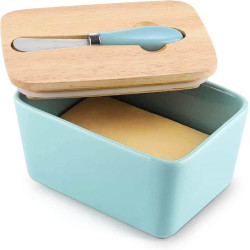 DOWAN CeramicButter Dish with Lid Large 2 stick Butter Container with Knife
