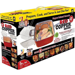 BulbHead Red Copper Square Pan 5 Piece Set | 10-Inch Nonstick Copper Pan with Lid & Accessories